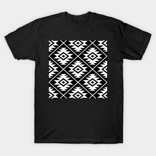 Aztec Symbol Big Pattern White on Black T-Shirt by NataliePaskell